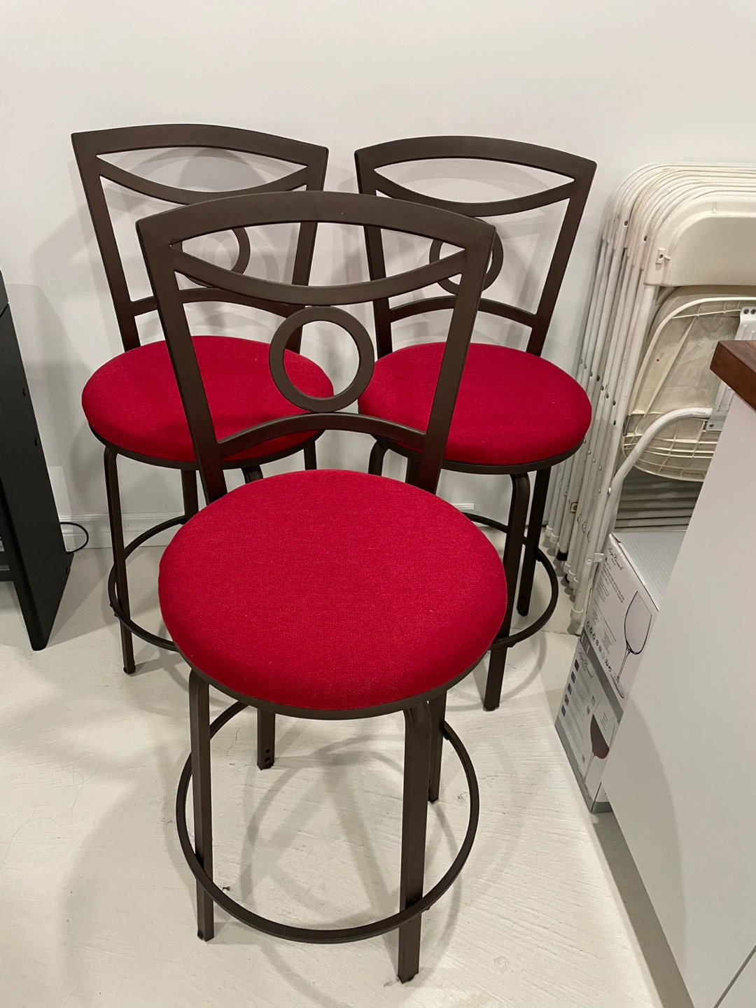Set of 3 Red Bar Stools
