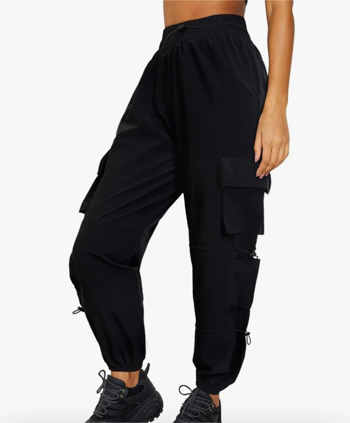 Black Cargo Pants with Elastic Waistband