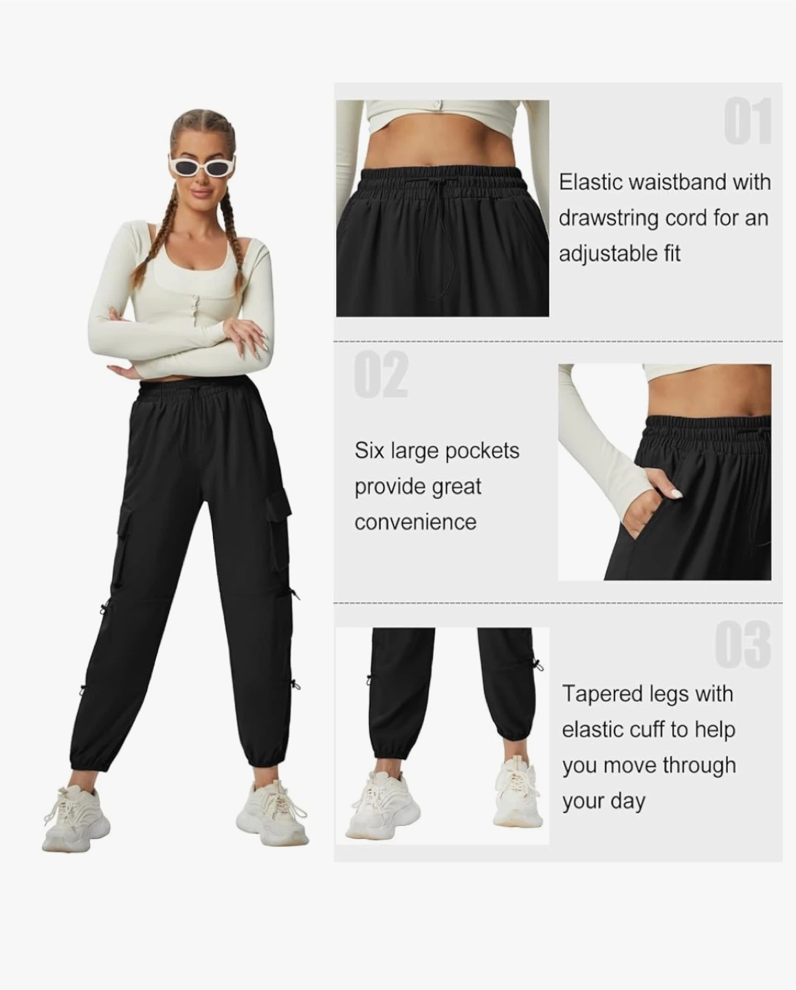 Black Cargo Pants with Elastic Waistband - photo 5