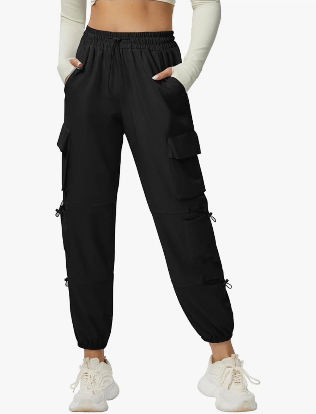 Black Cargo Pants with Elastic Waistband - photo 2