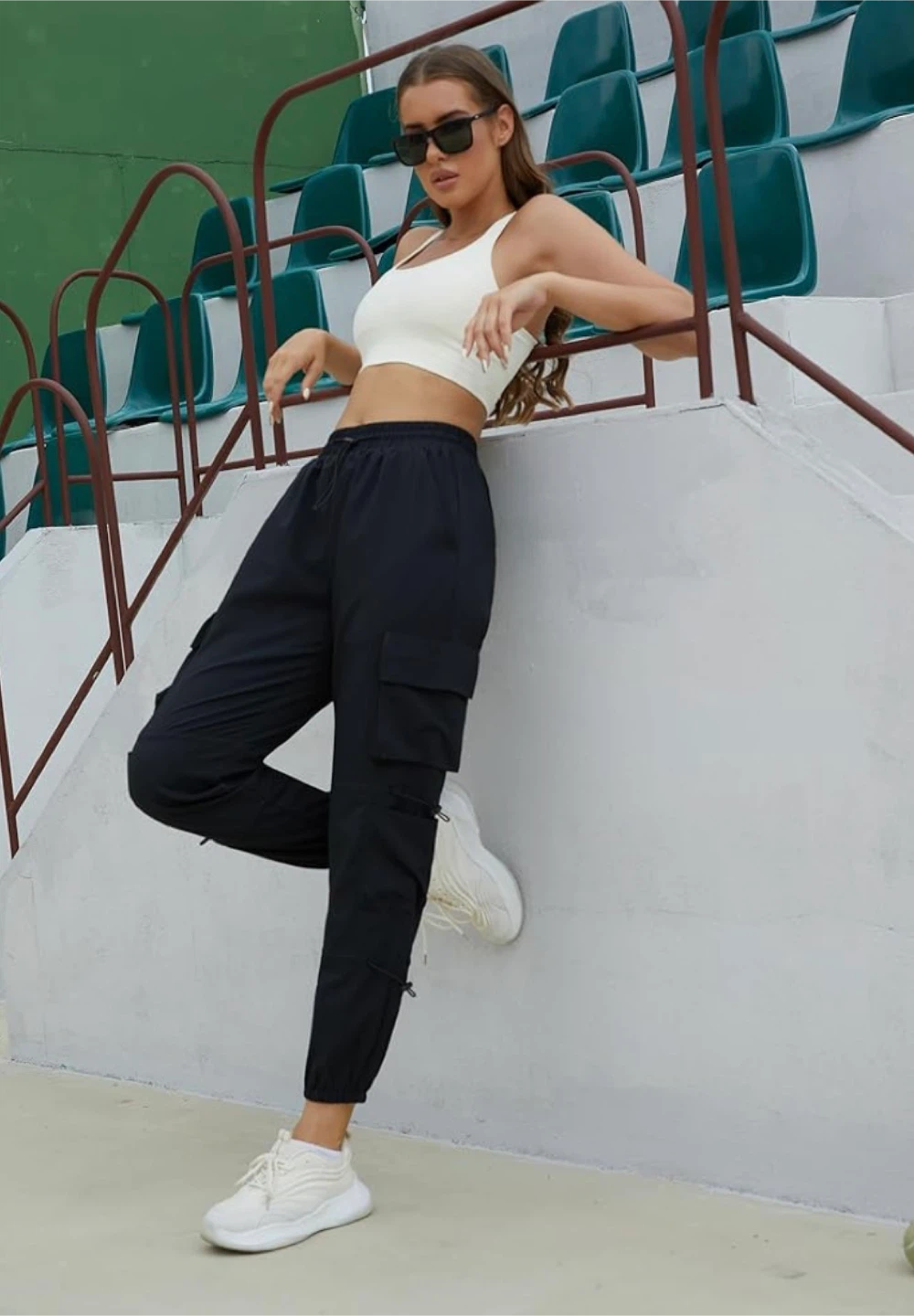 Black Cargo Pants with Elastic Waistband - photo 4