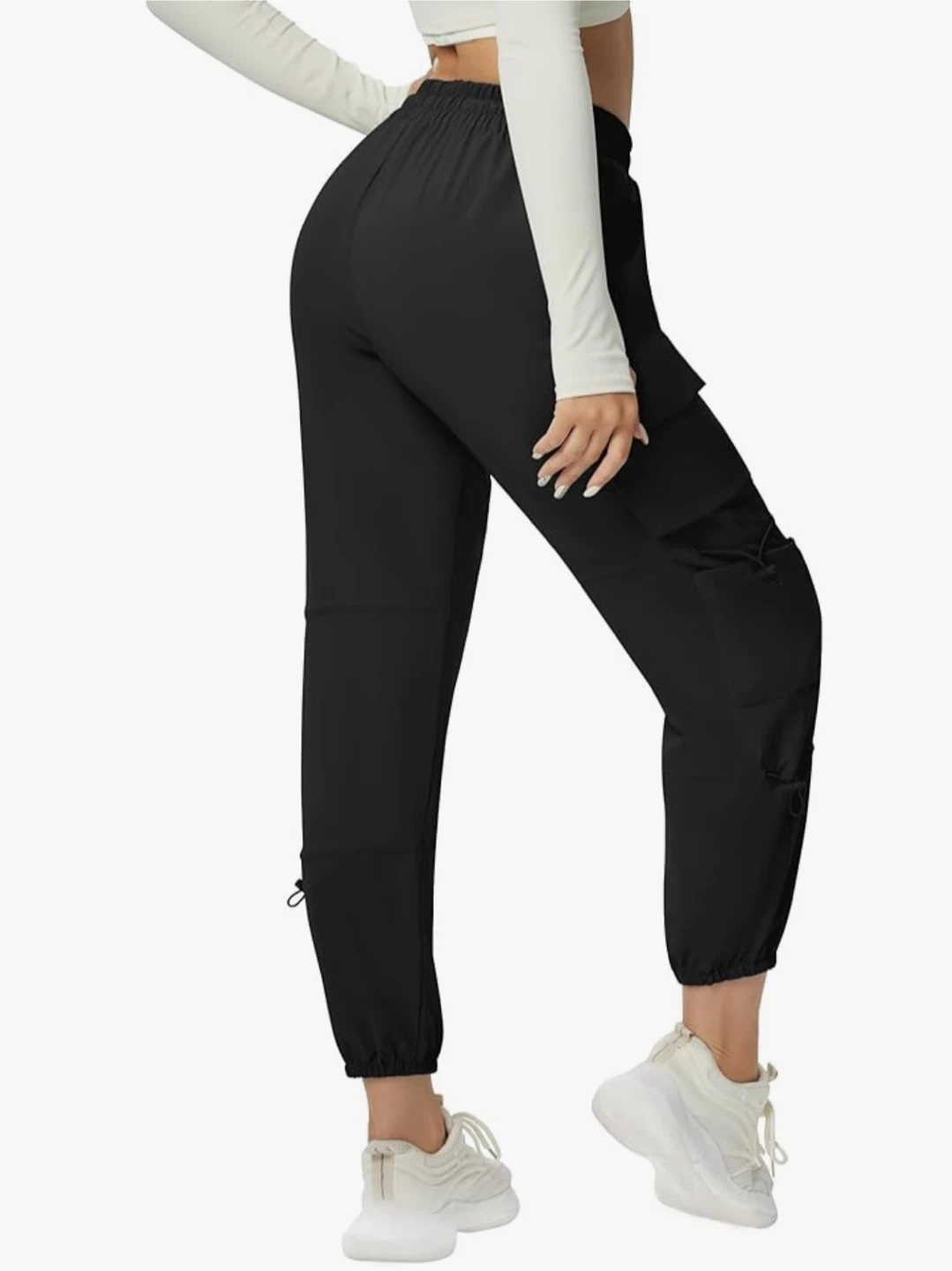 Black Cargo Pants with Elastic Waistband - photo 3