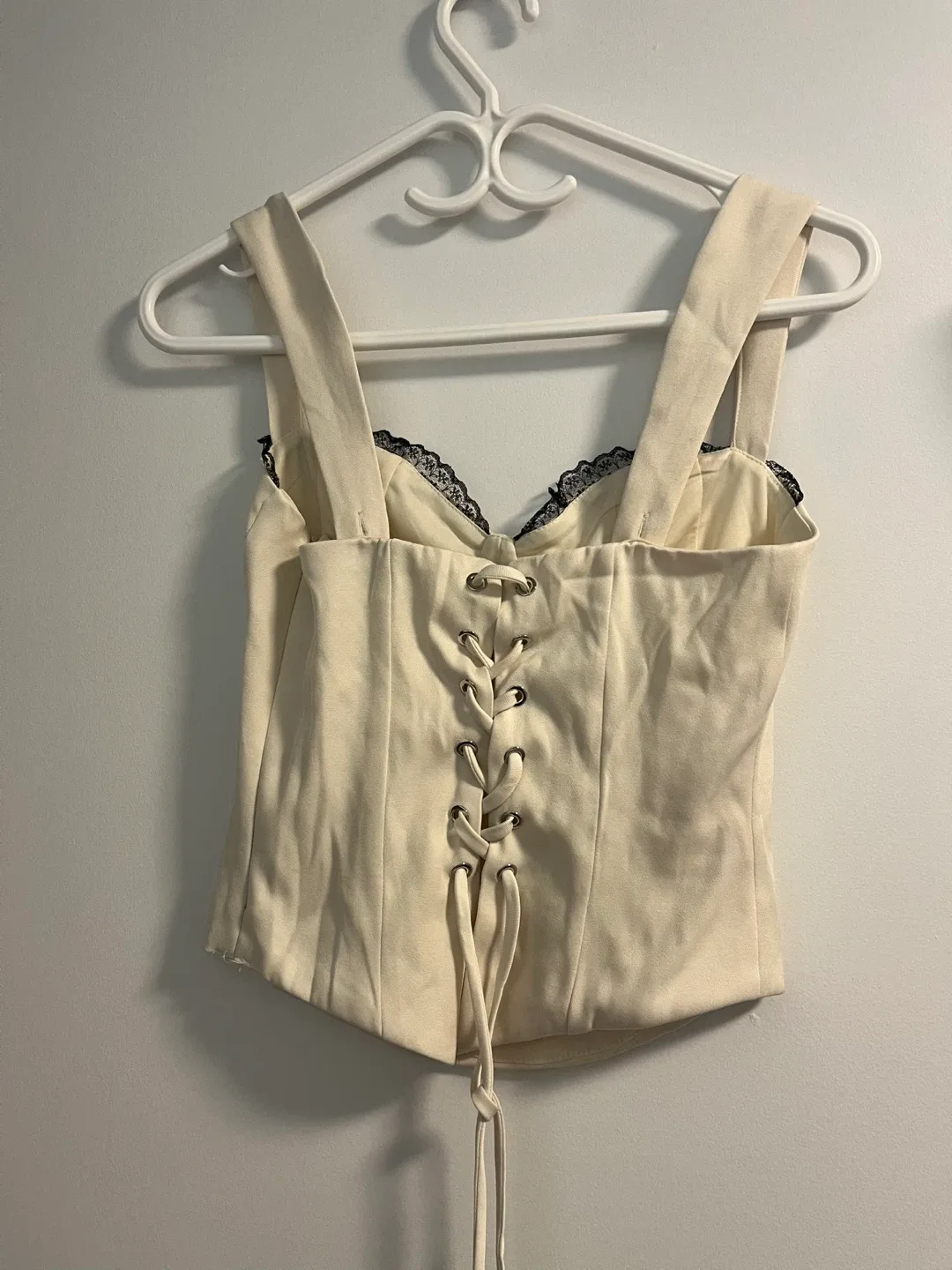 Cream Corset Top with Lace Trim Size Small image indicator(2)
