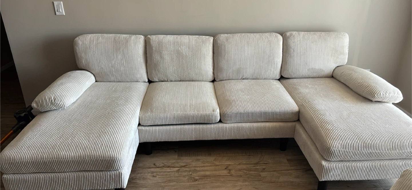 Beige Corduroy Sectional Sofa - photo 3