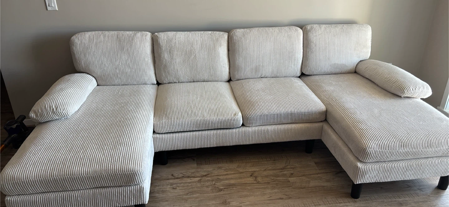 Beige Corduroy Sectional Sofa - photo 5