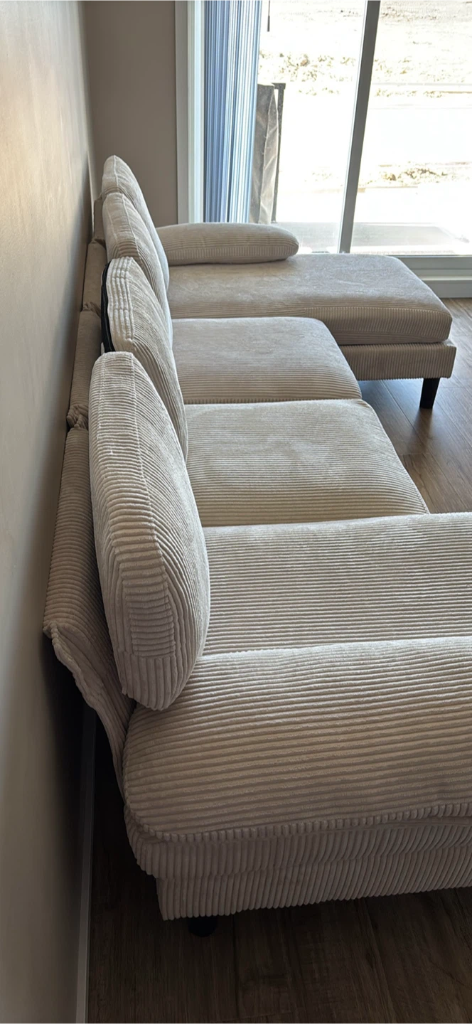 Beige Corduroy Sectional Sofa - photo 2