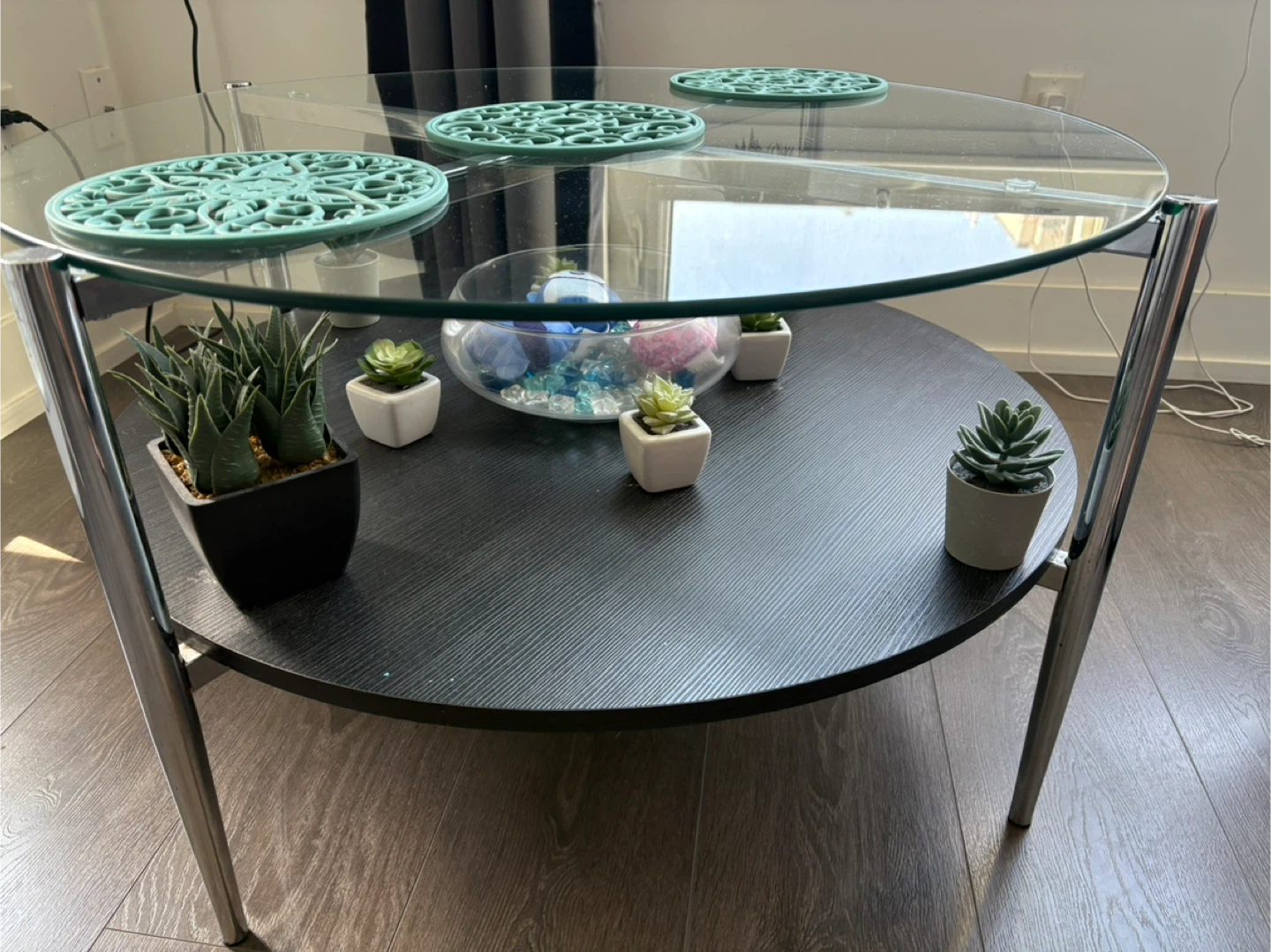 Round Glass Coffee Table - Silver & Black - photo 2