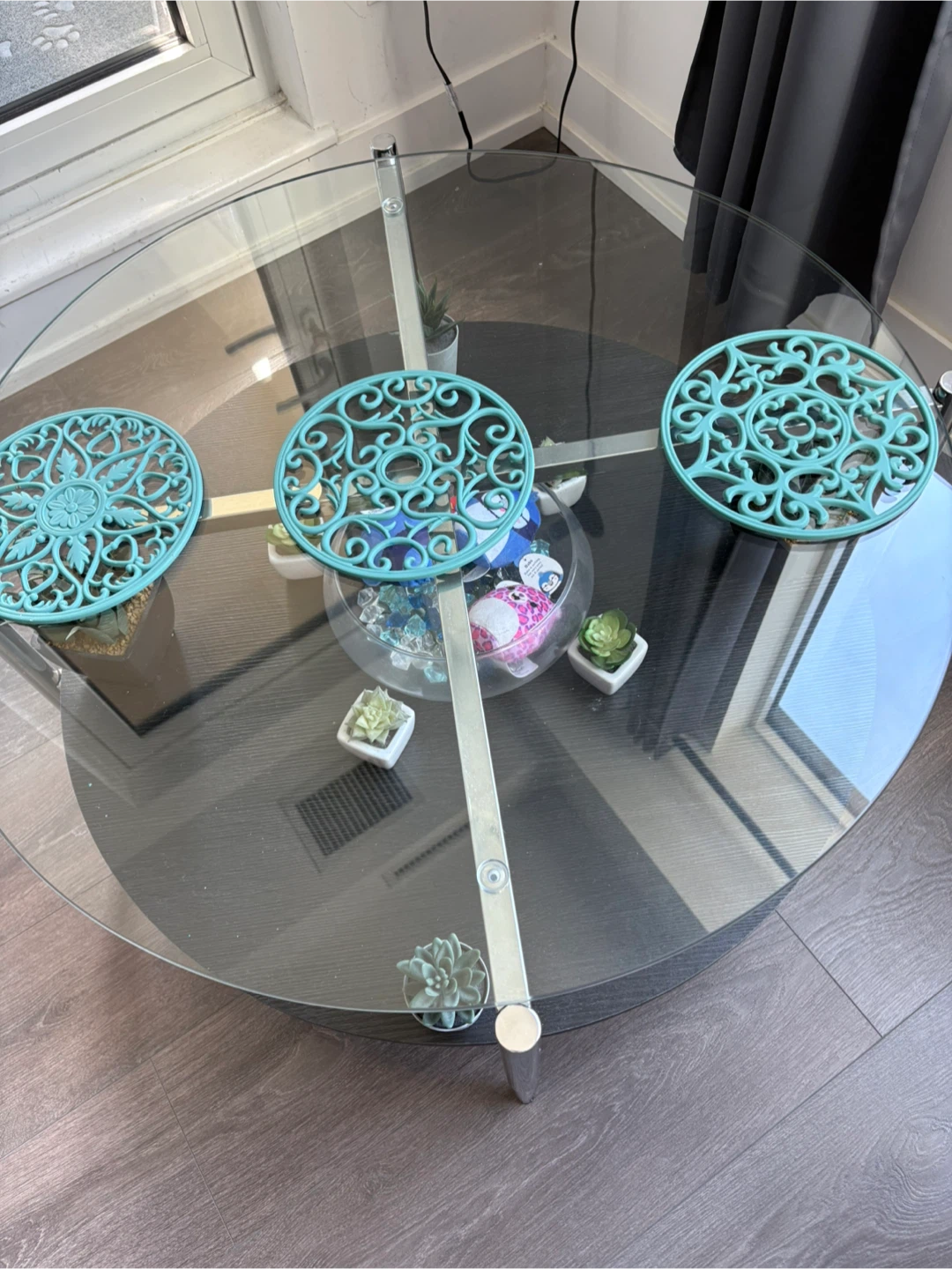 Round Glass Coffee Table - Silver & Black - photo 3