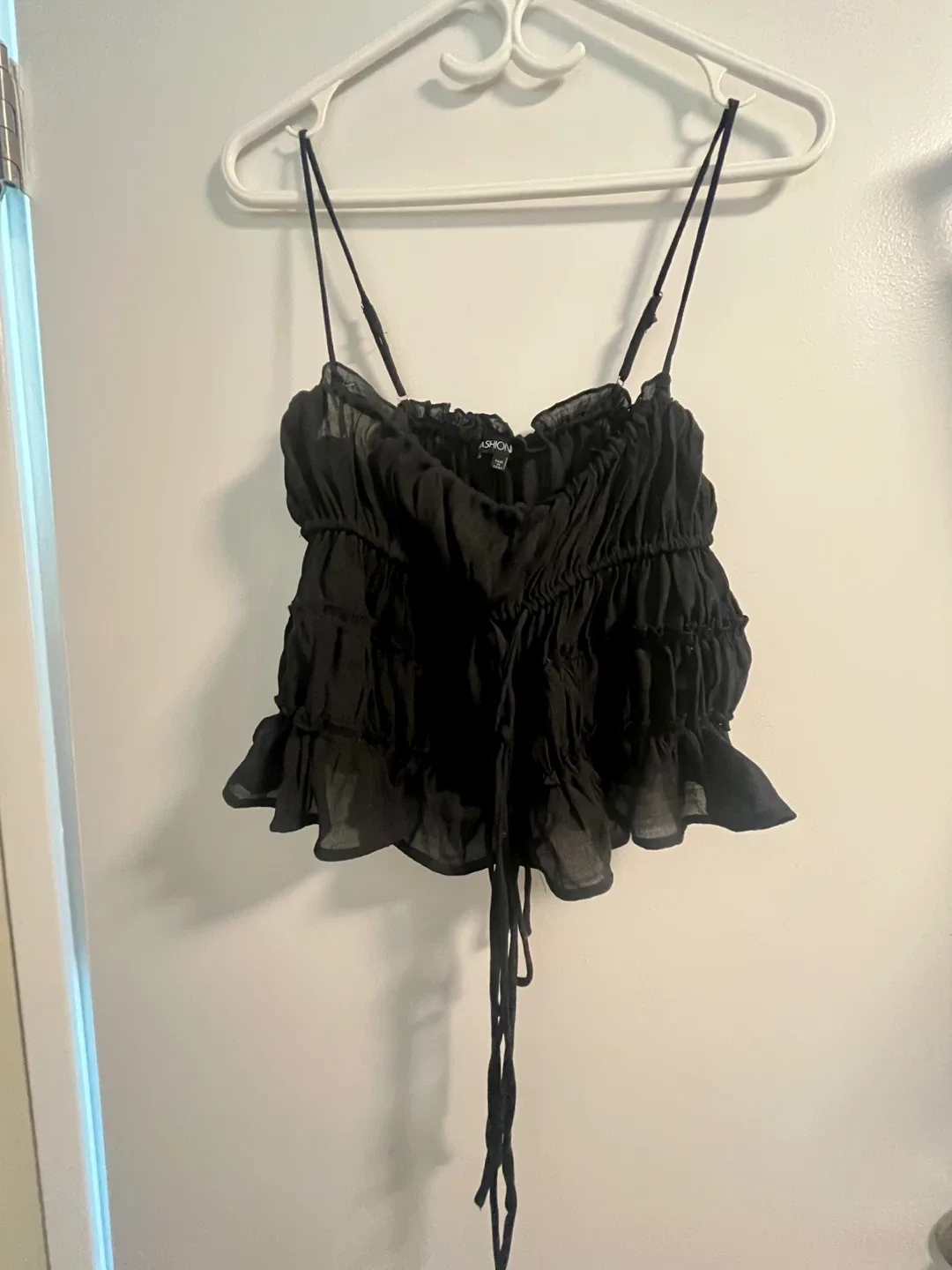 Fashion Nova Black Ruffle Cami Top - Size S thumbnail