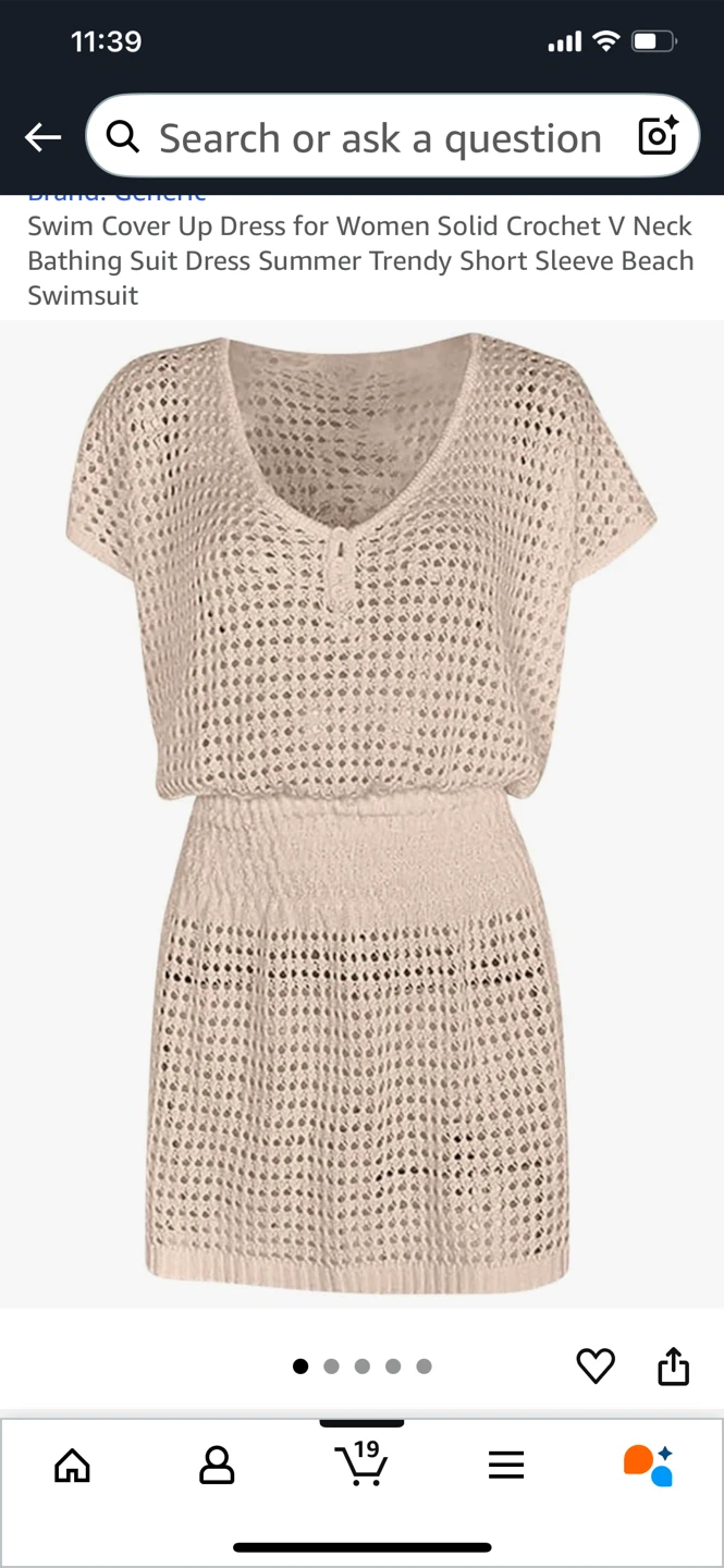 Crochet Swim Cover Up Dress - Beige - photo 2