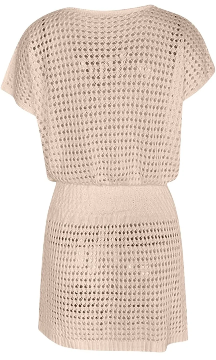 Crochet Swim Cover Up Dress - Beige - photo 3