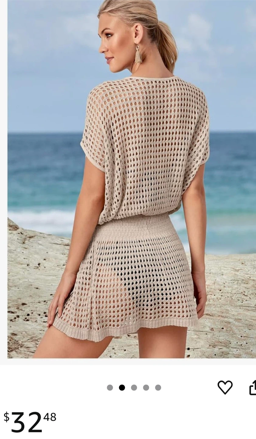 Crochet Swim Cover Up Dress - Beige - photo 5