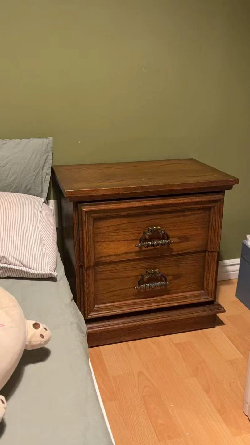 Vintage Wood Nightstand with 2 Drawers