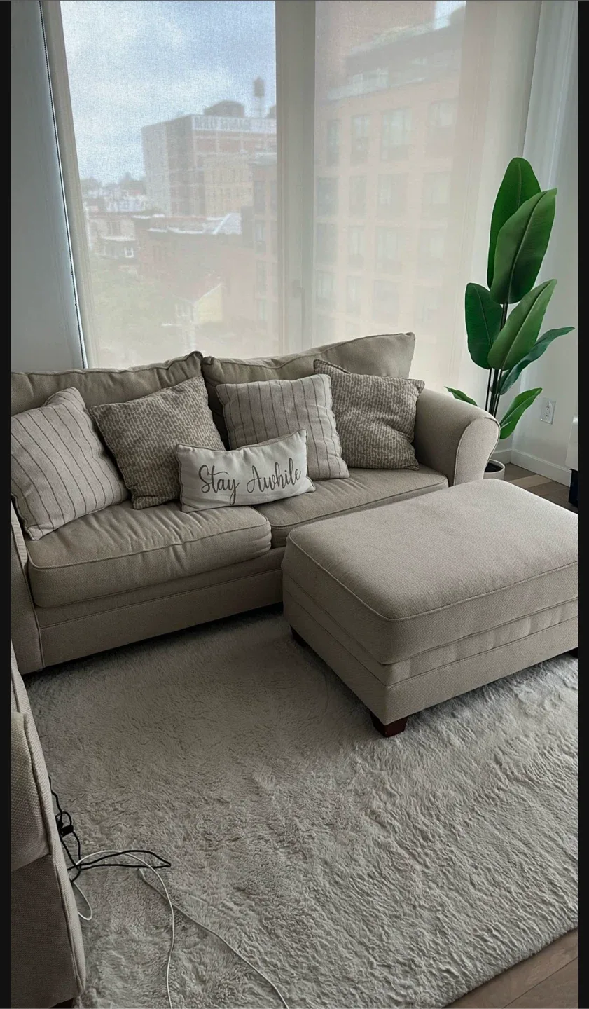 Beige Sofa with Storage Ottoman thumbnail
