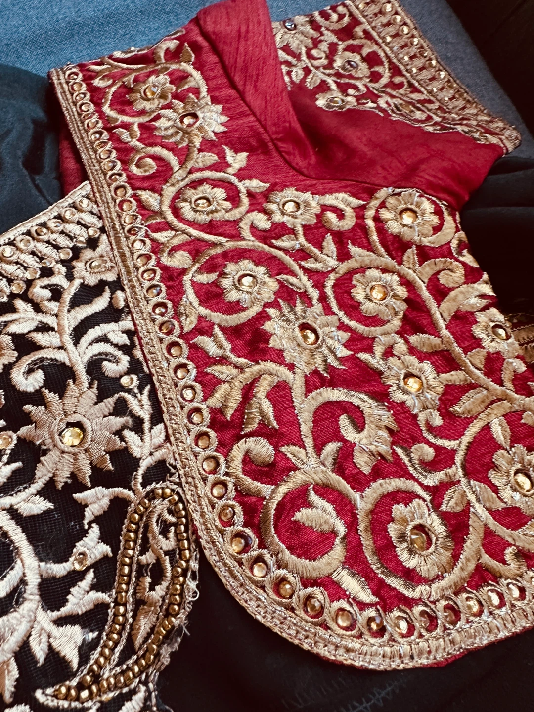 Embroidered Indian Dress - Red & Black