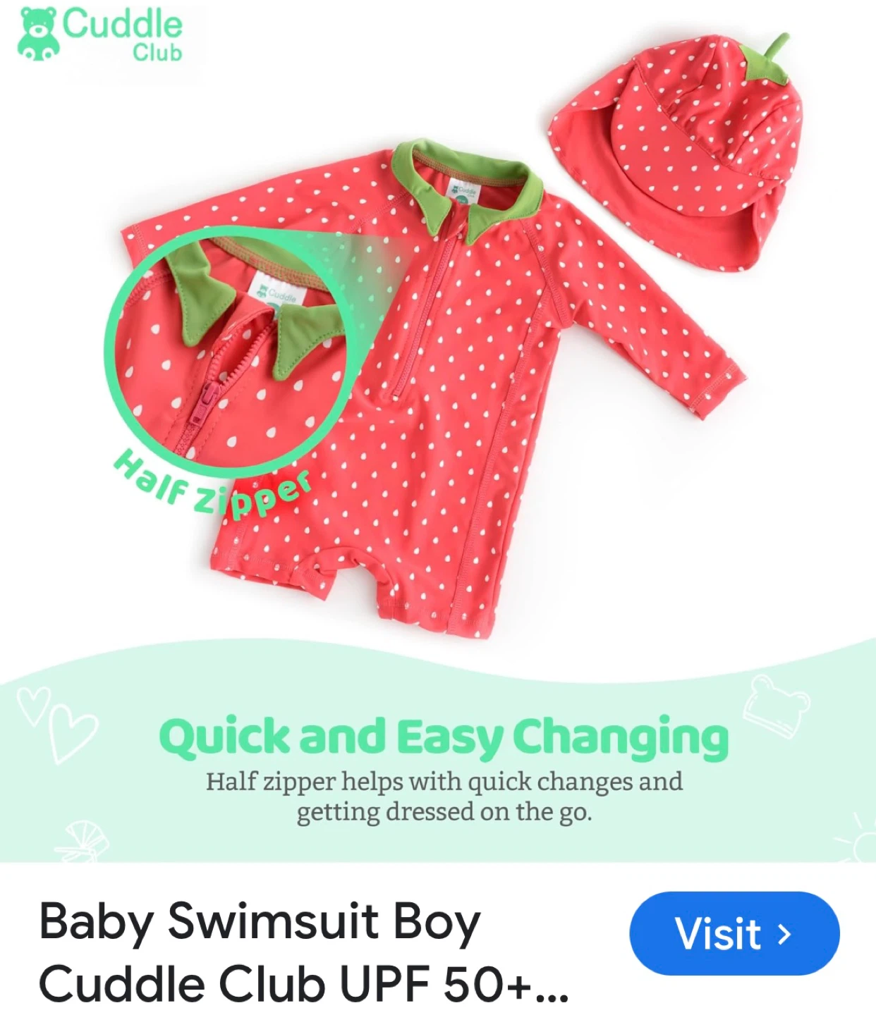 Cuddle Club Strawberry Swimsuit 0-3M - photo 3