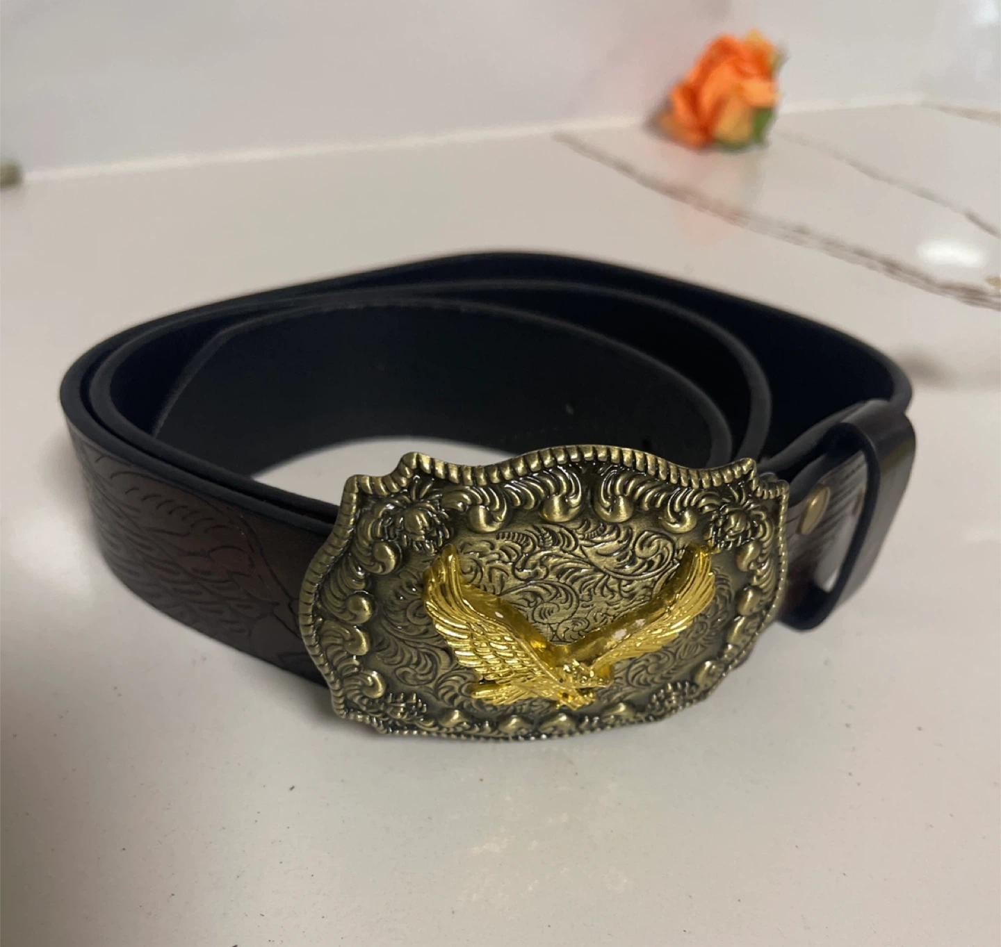 Eagle Design Belt Buckle with Leather Belt