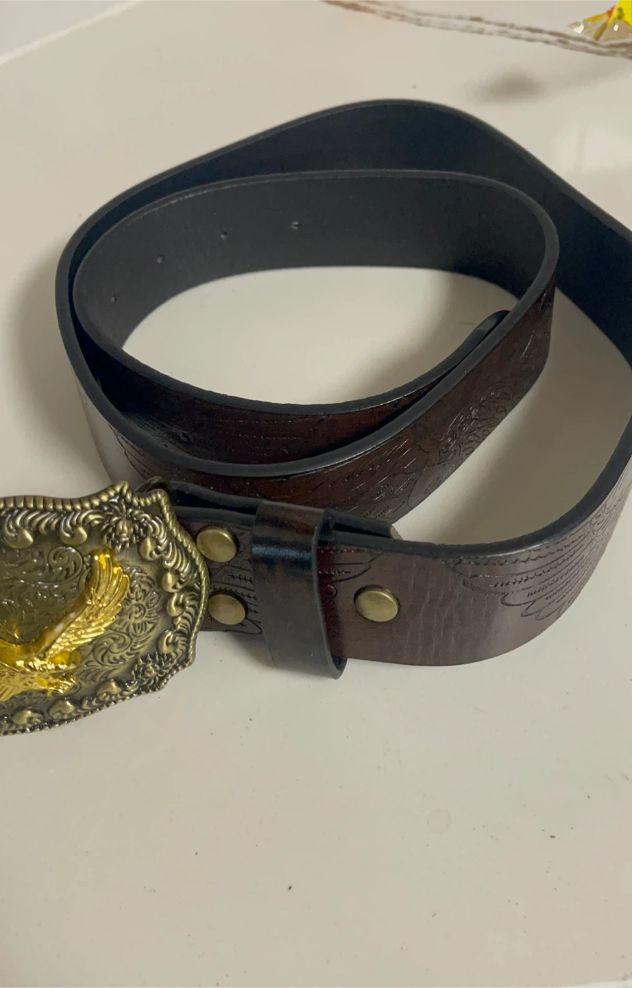 Eagle Design Belt Buckle with Leather Belt - photo 3