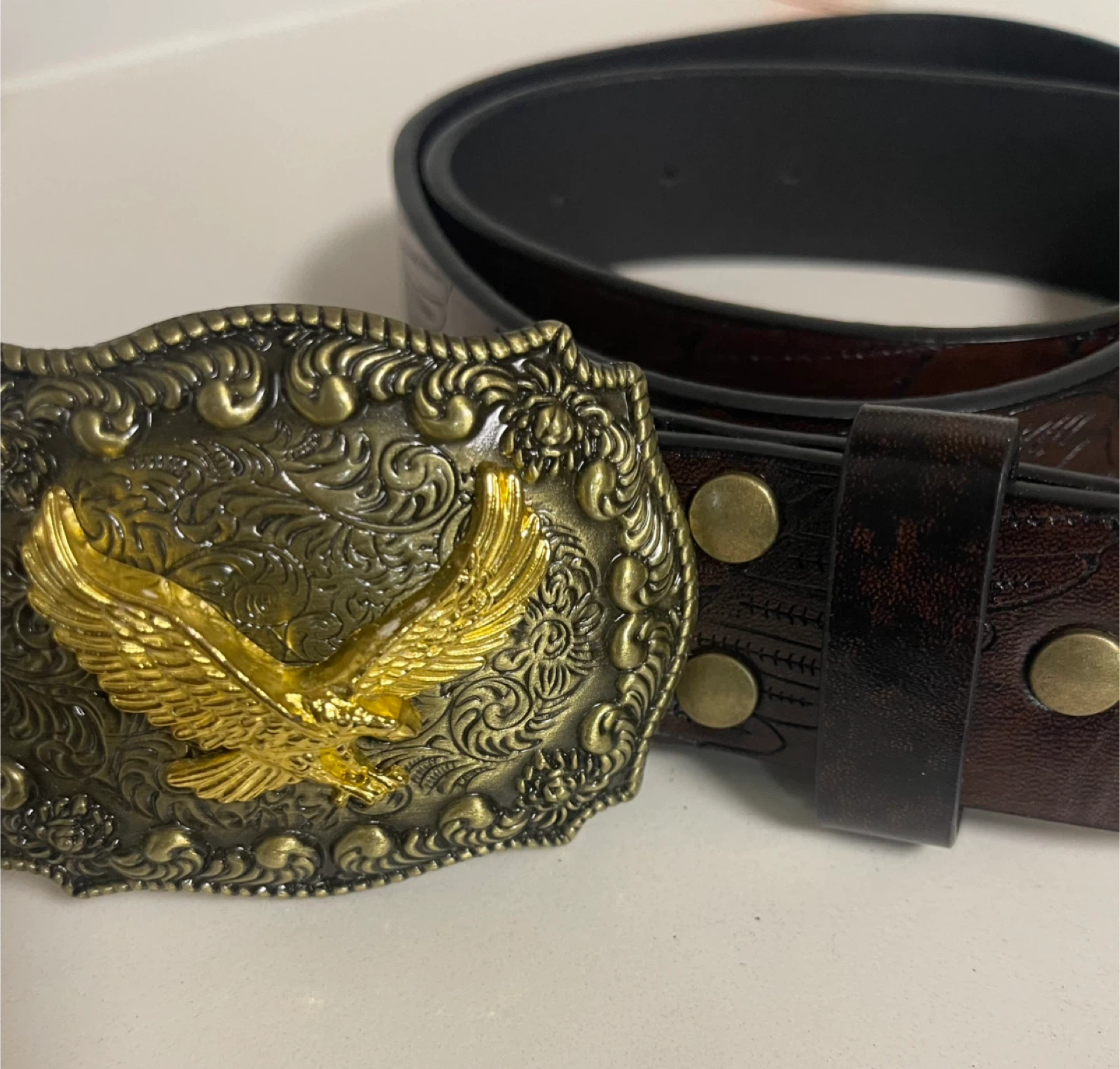 Eagle Design Belt Buckle with Leather Belt - photo 2