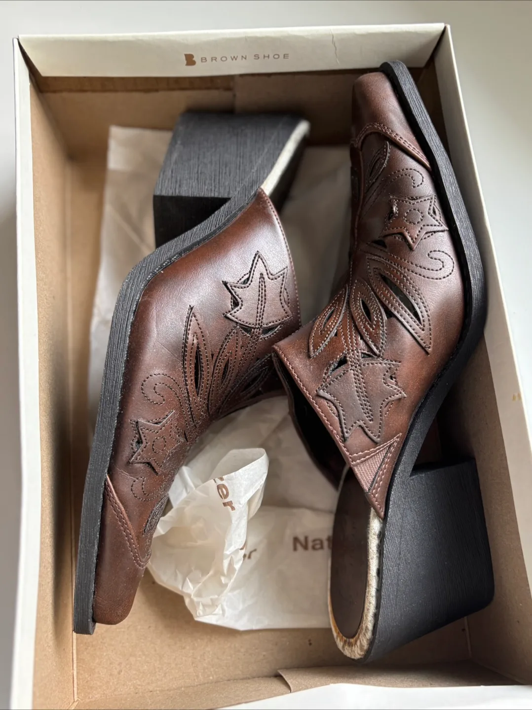 Fioni Brown Leather Mules - Size 8 image indicator(8)