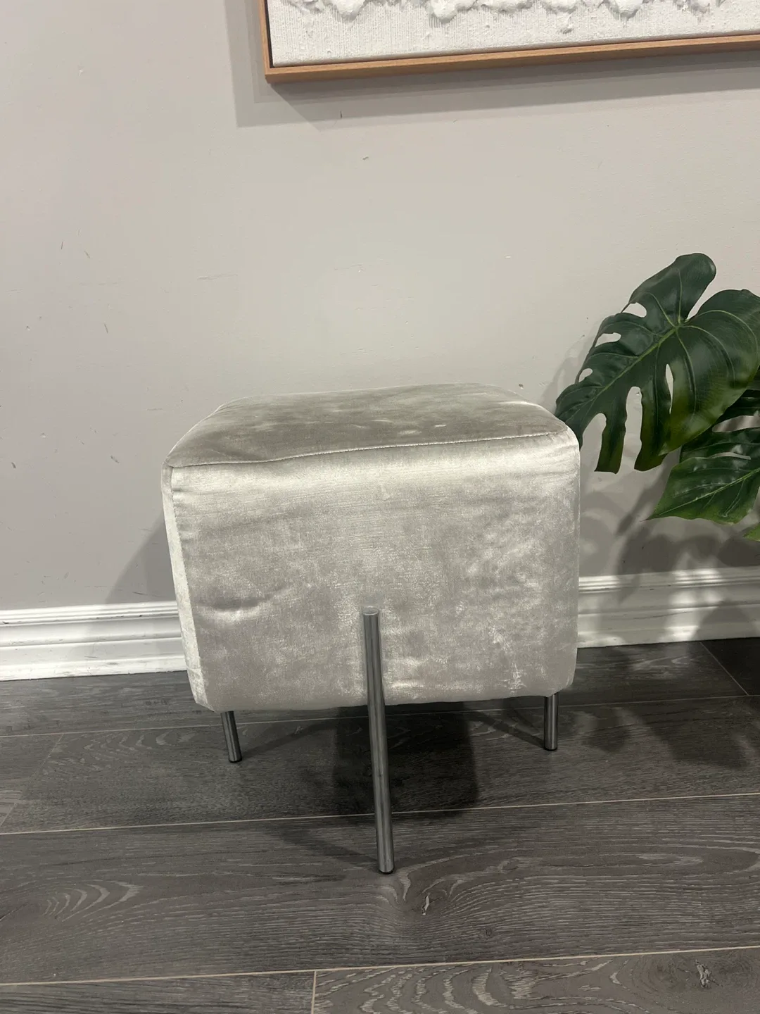 Silver Velvet Ottoman Footstool thumbnail