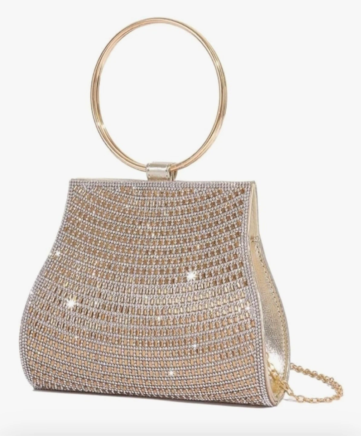 Gold Rhinestone Ring Handle Evening Bag