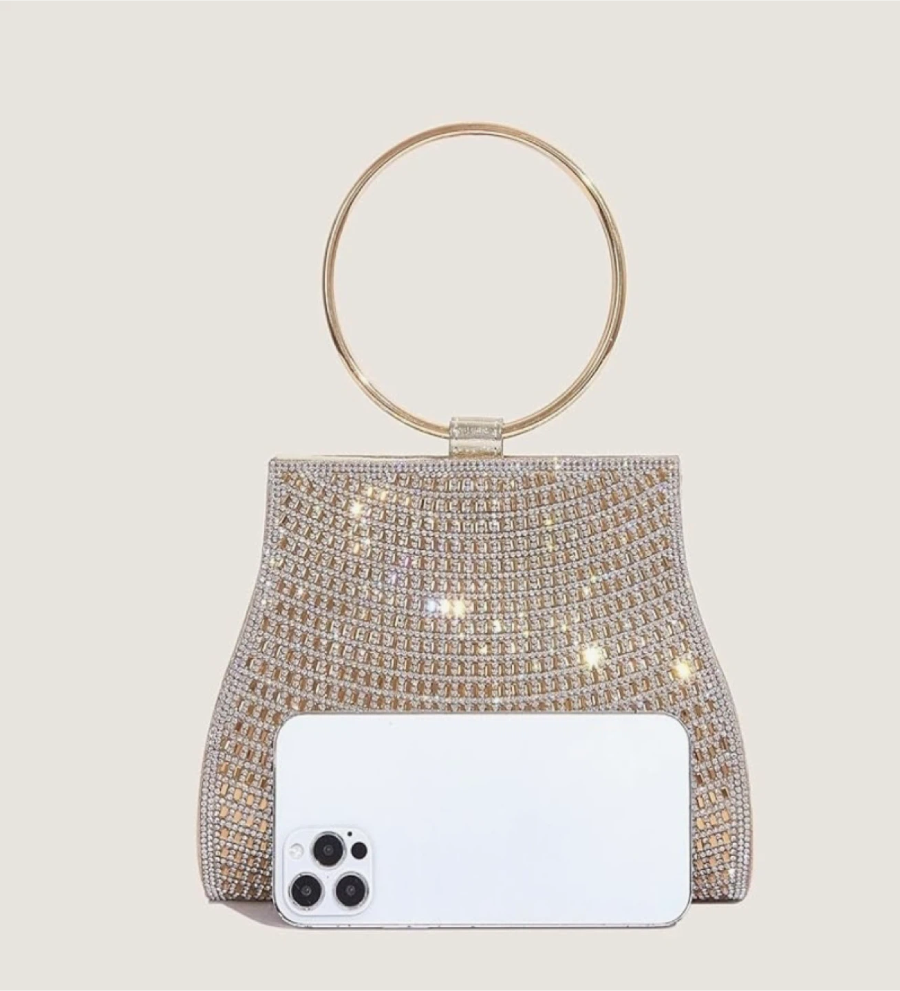Gold Rhinestone Ring Handle Evening Bag - photo 3