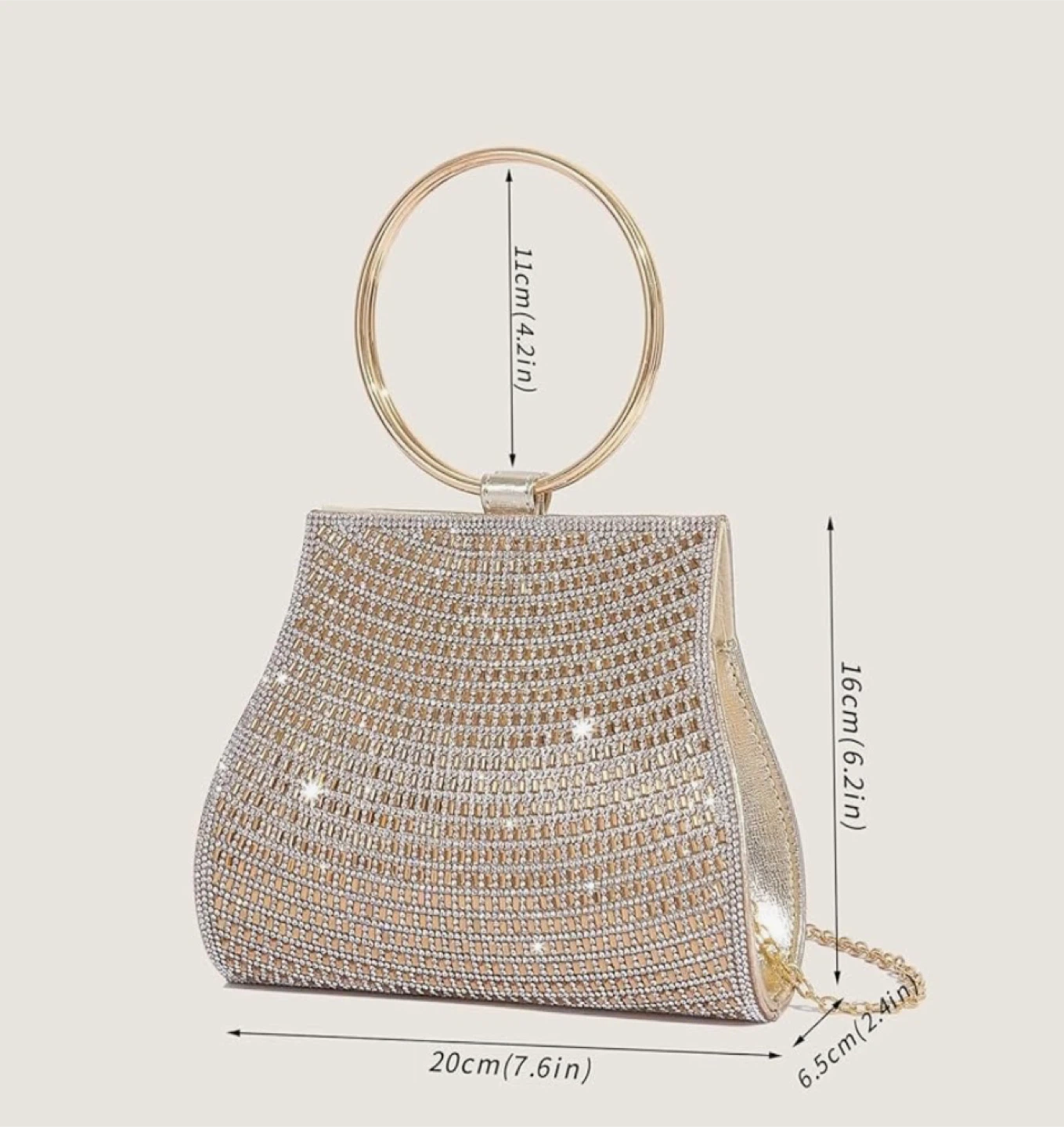 Gold Rhinestone Ring Handle Evening Bag - photo 2