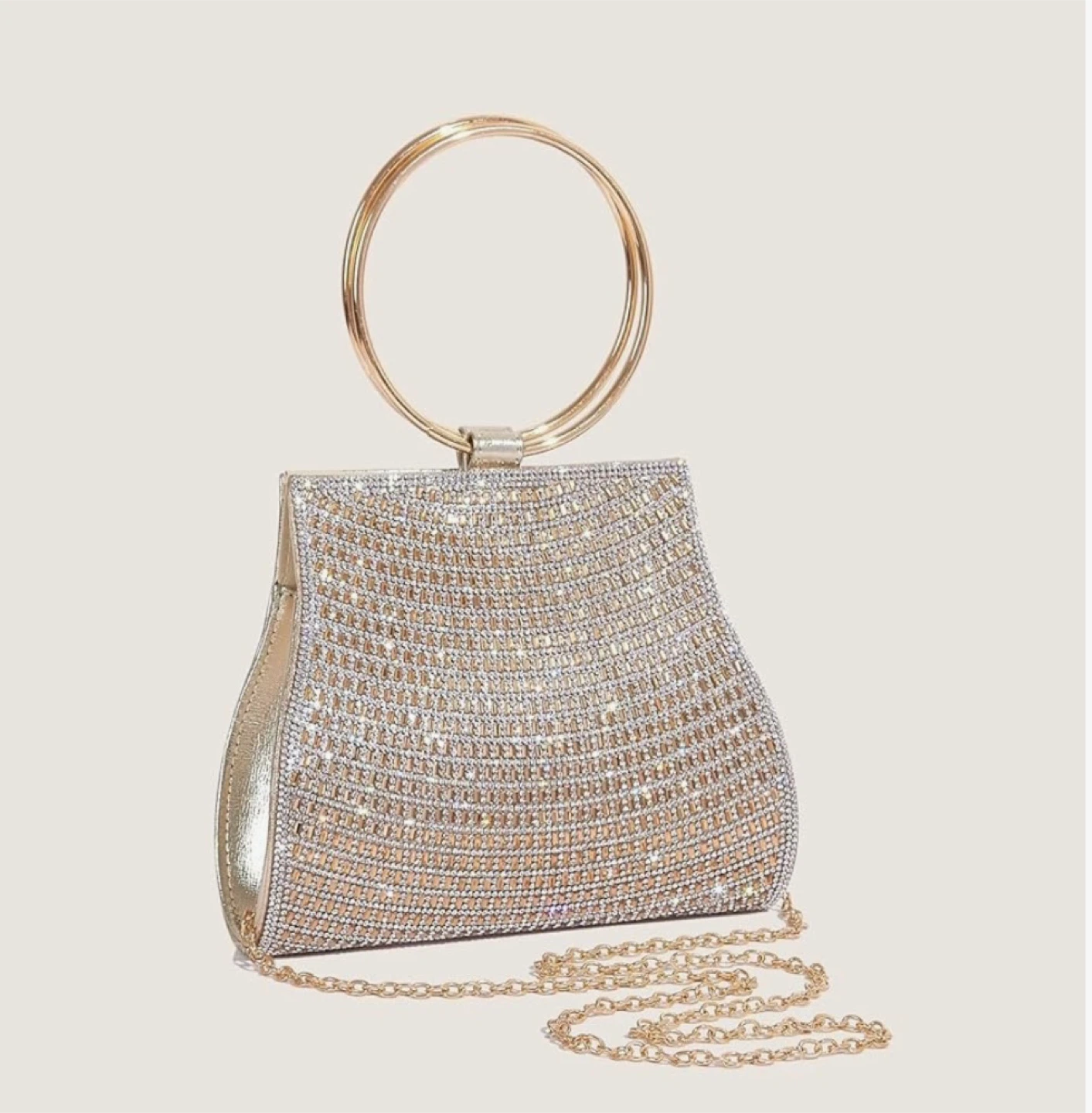 Gold Rhinestone Ring Handle Evening Bag - photo 5