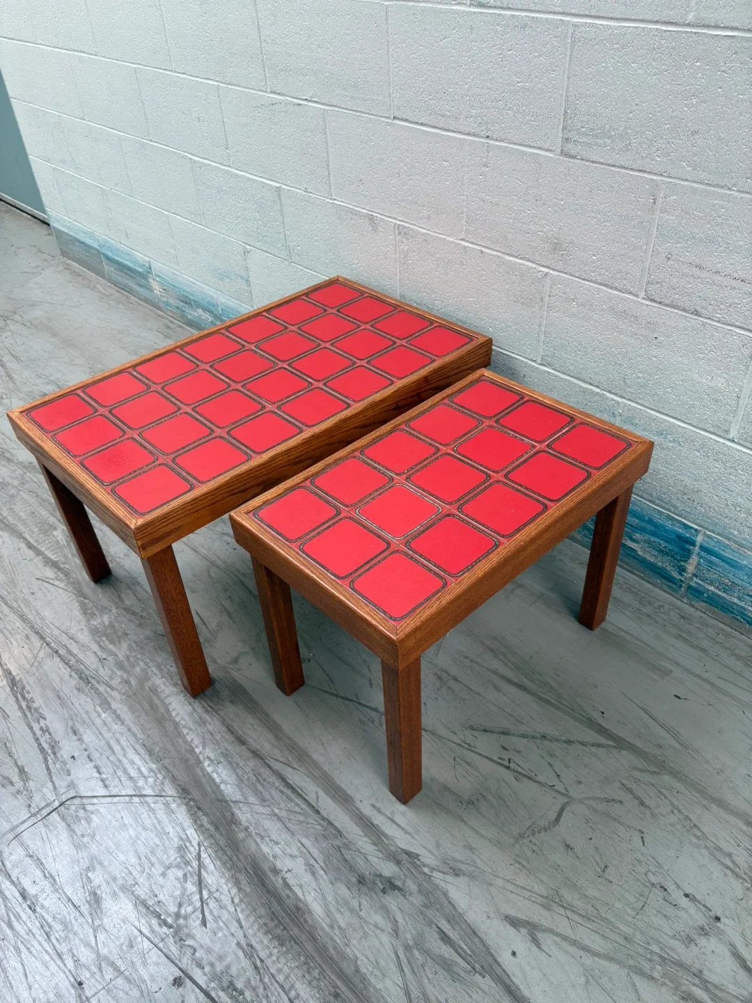 Set of Two Red Tile Top End Tables image indicator(5)