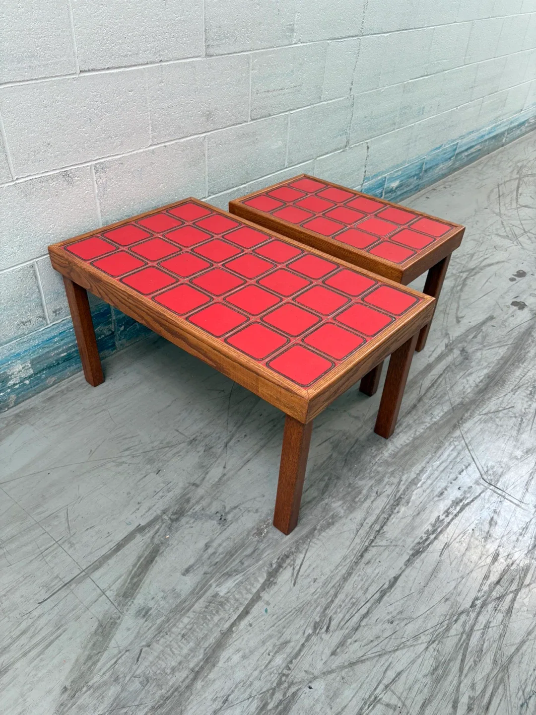 Set of Two Red Tile Top End Tables image indicator(4)