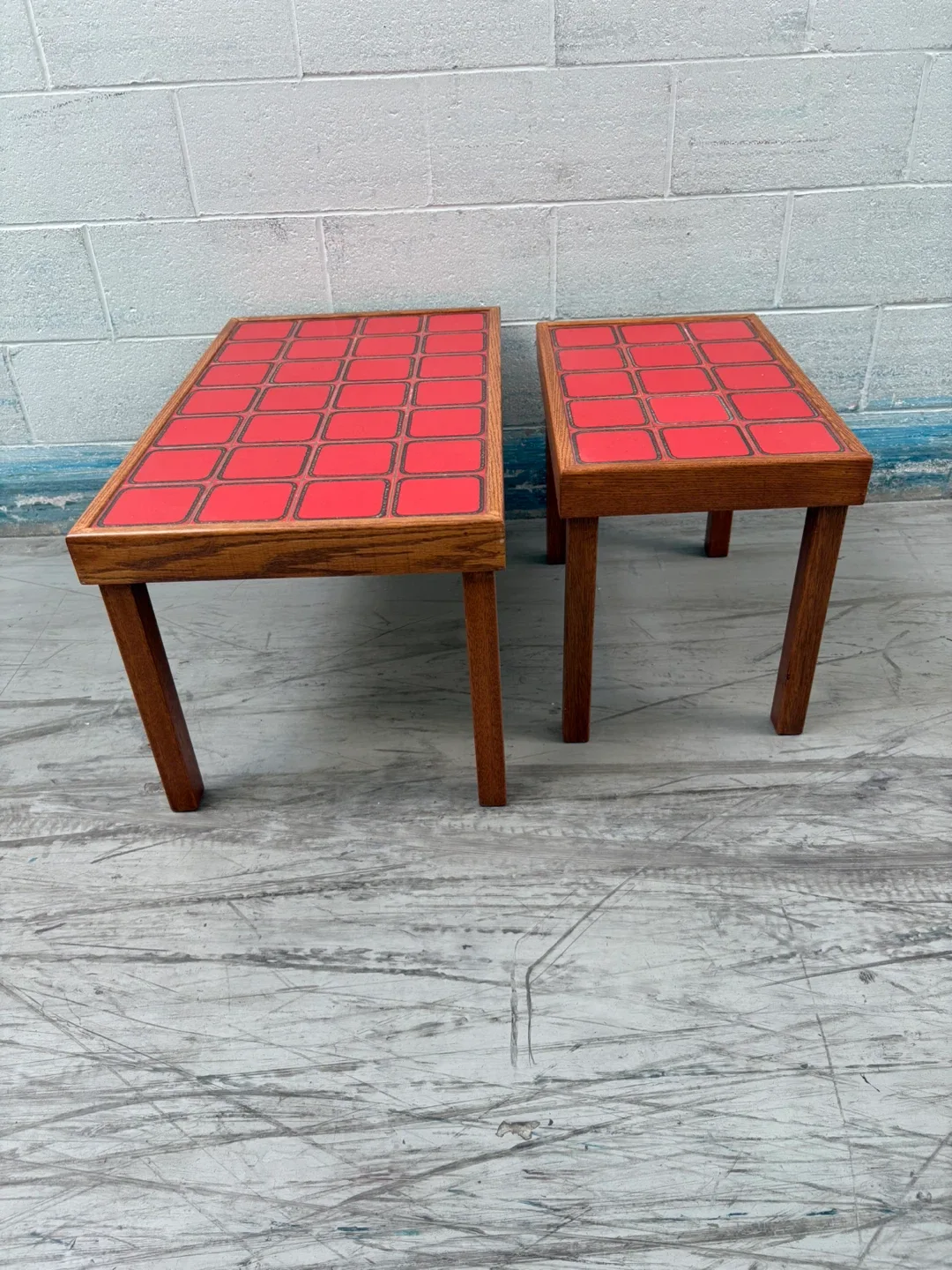 Set of Two Red Tile Top End Tables image indicator(2)