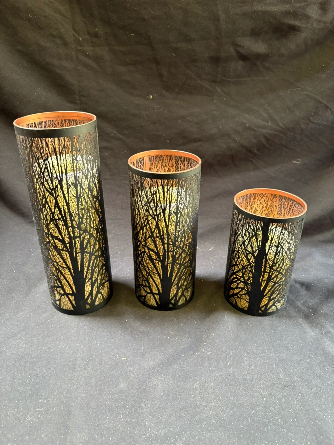 🧡3 Black & Gold Tree Candle Holders thumbnail