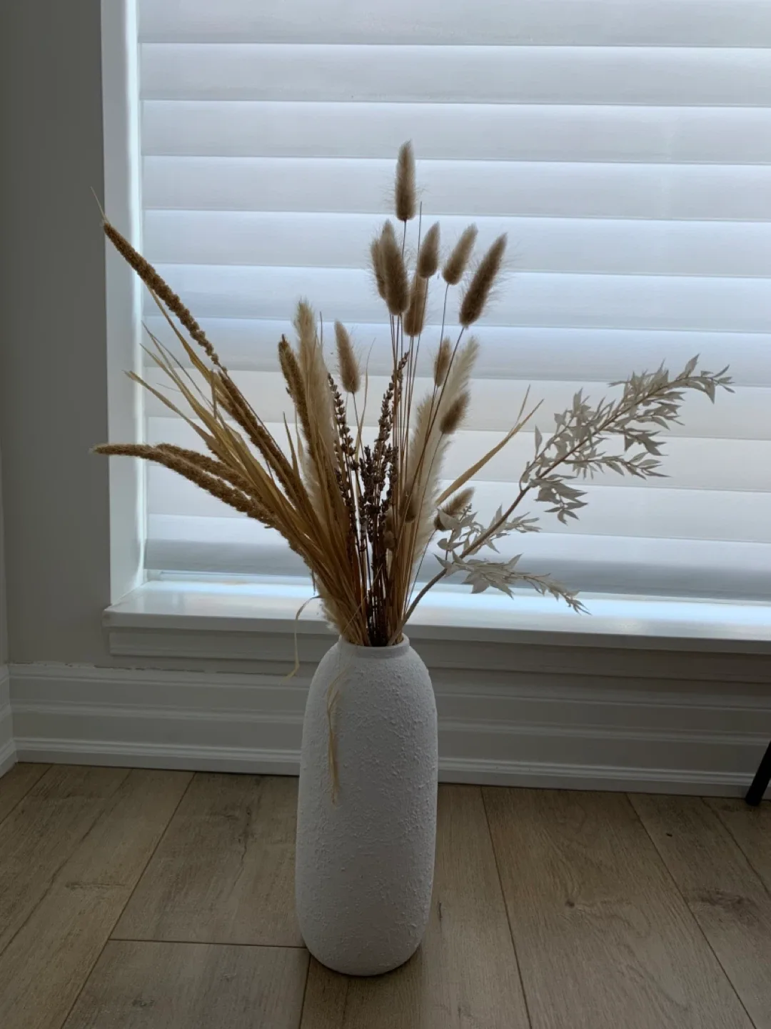 White Vase with Dried Floral Arrangement