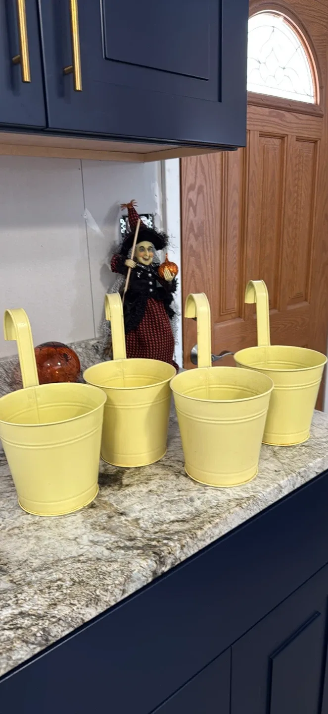 Yellow Metal Hanging Buckets - Set of 4 firm price $25 thumbnail