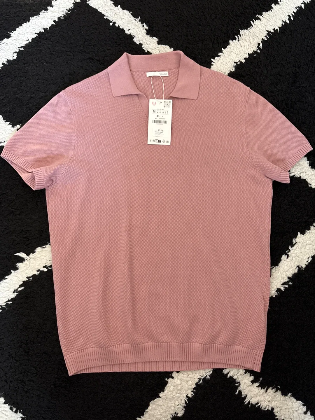 Zara Knit Pink Polo Shirt thumbnail