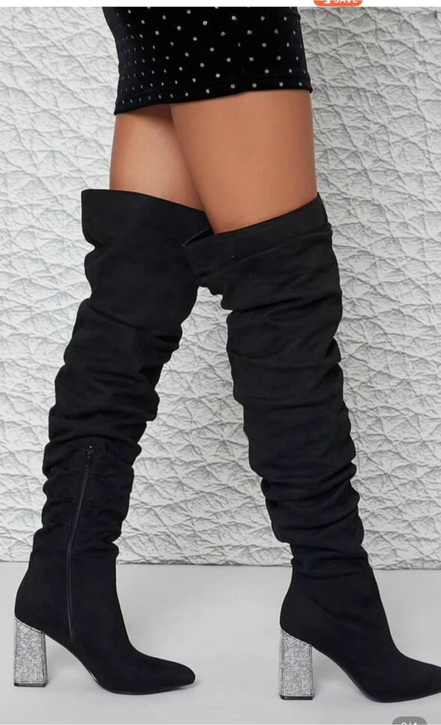 Black Thigh High Heeled Boots - Size 8