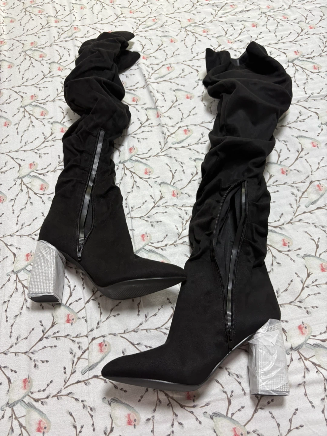 Black Thigh High Heeled Boots - Size 8 - photo 2