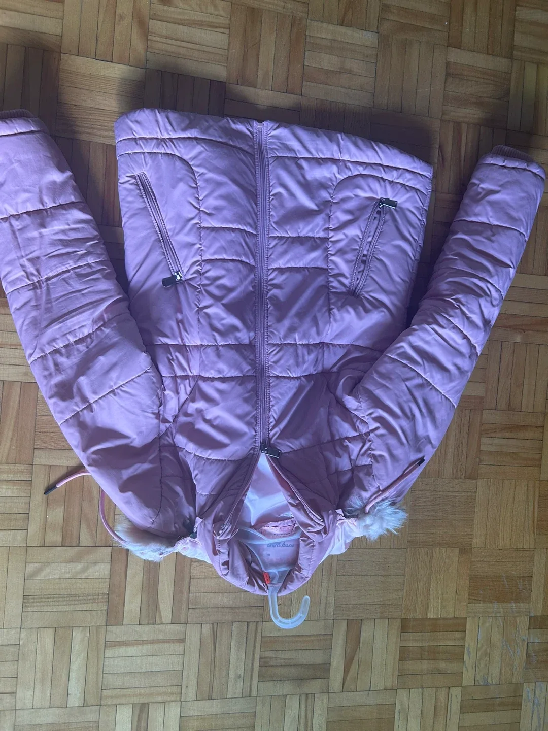 Pink Puffer Jacket with Faux Fur Hood image indicator(2)