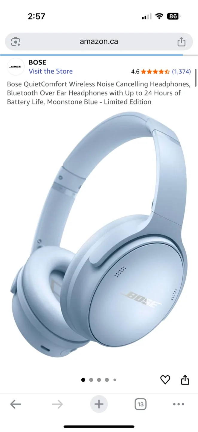 Bose QuietComfort Wireless Noise Cancelling Headphones - Blue image indicator(5)