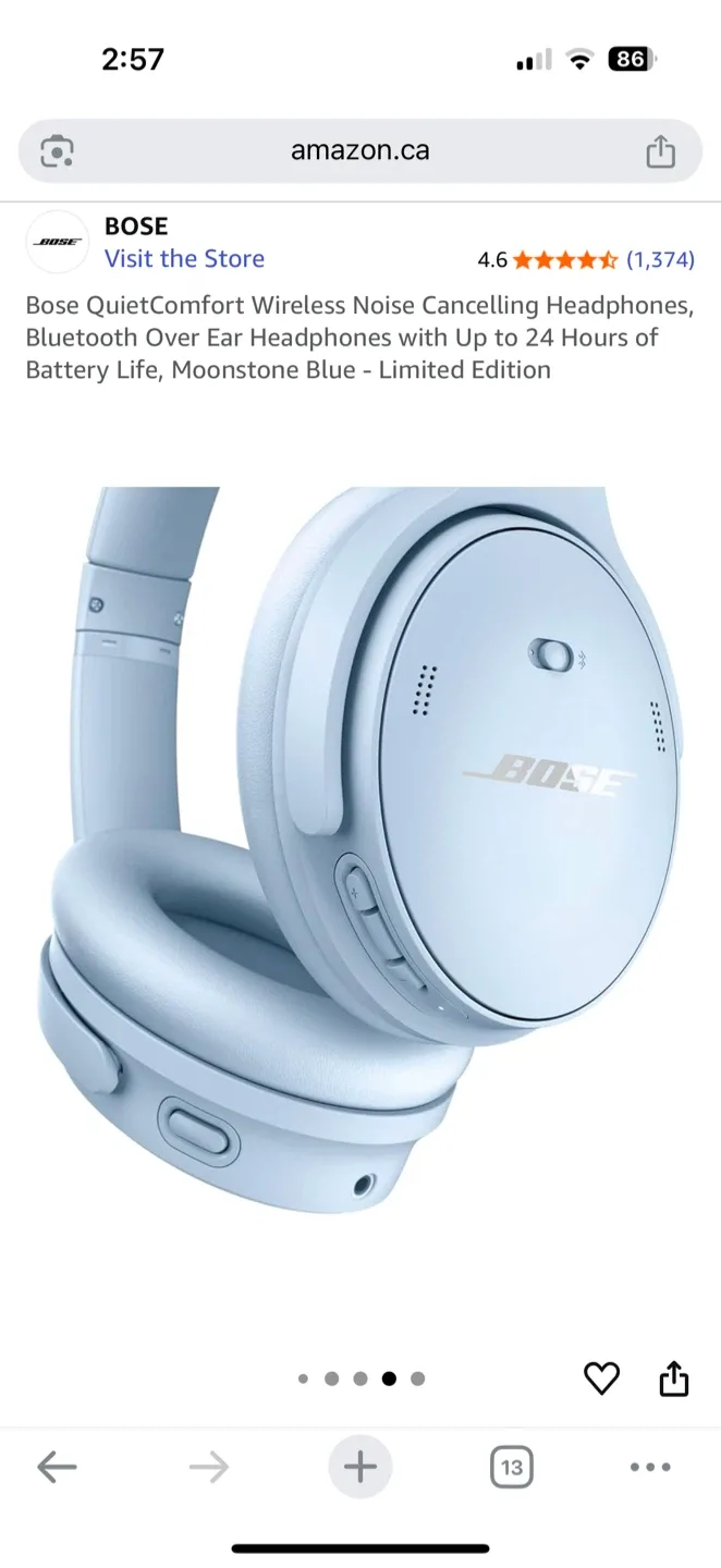 Bose QuietComfort Wireless Noise Cancelling Headphones - Blue image indicator(6)