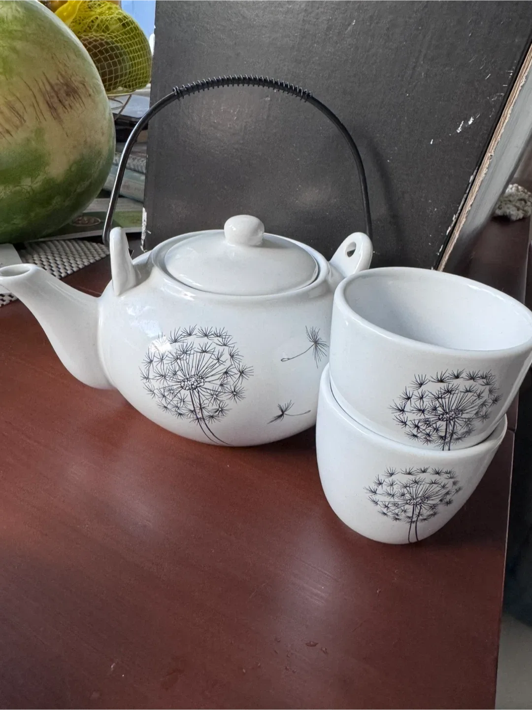 White Tea Set with Dandelion Design