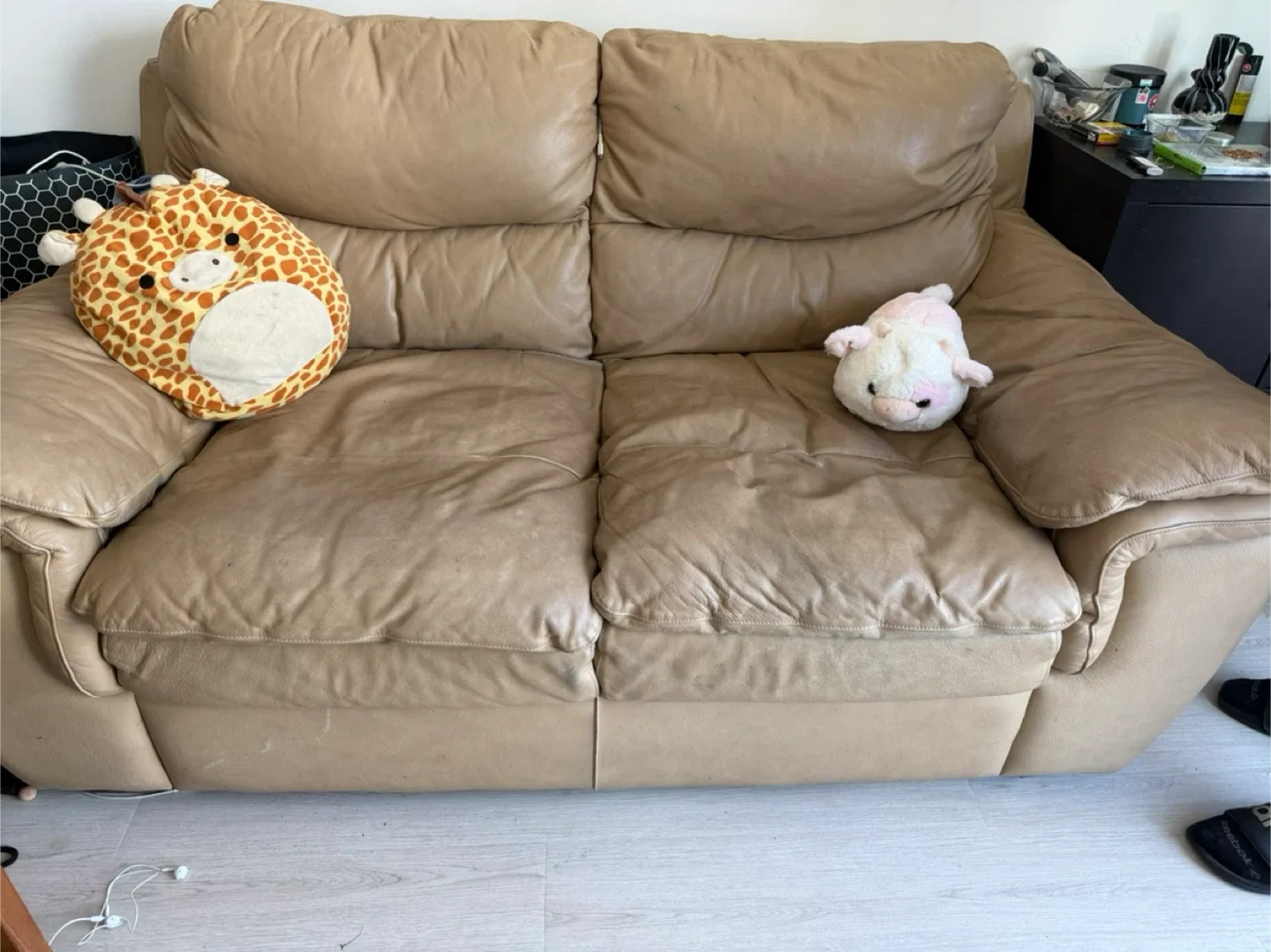 Leather Loveseat Sofa - Beige thumbnail
