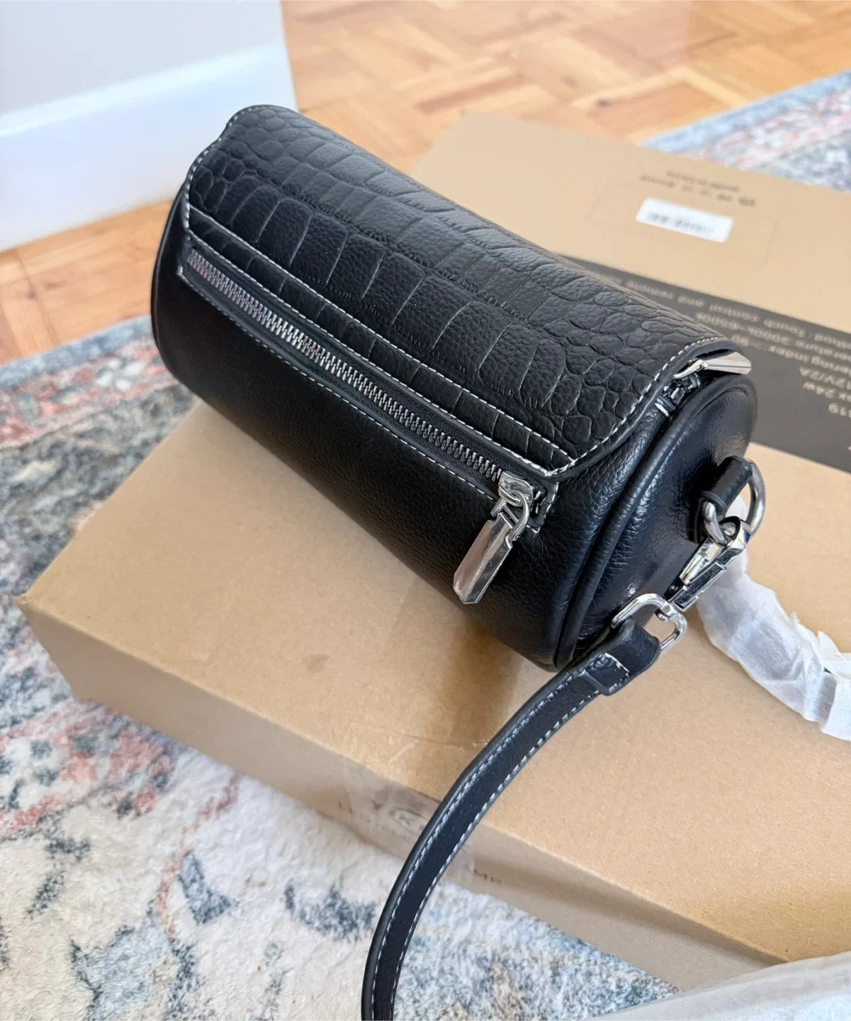 Black Croc Embossed Barrel Bag image indicator(4)