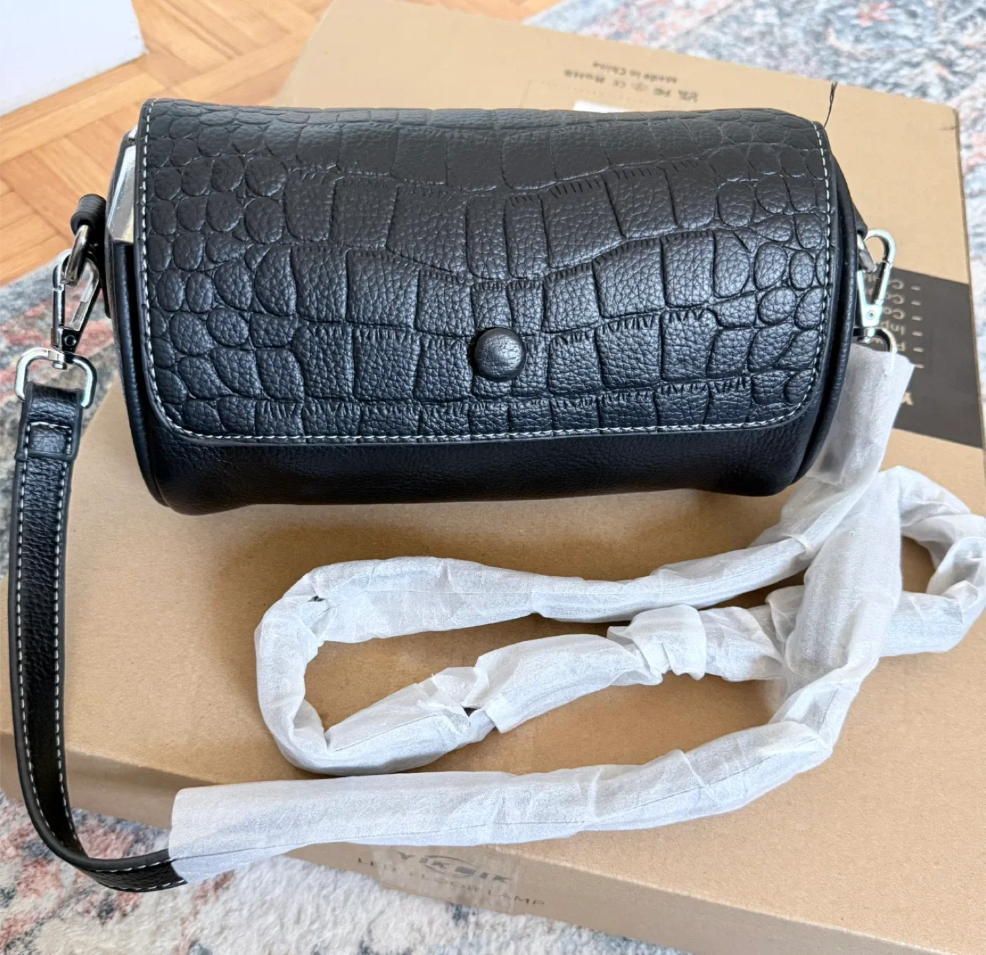 Black Croc Embossed Barrel Bag image indicator(3)