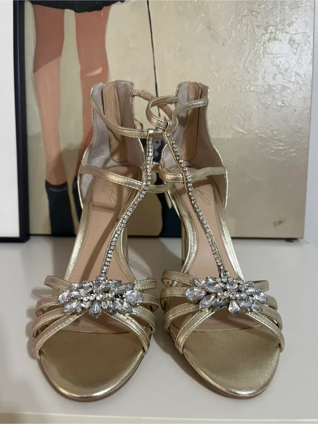 Jewel Badgley Mischka Gold Heels, Size 8.5 image indicator(4)