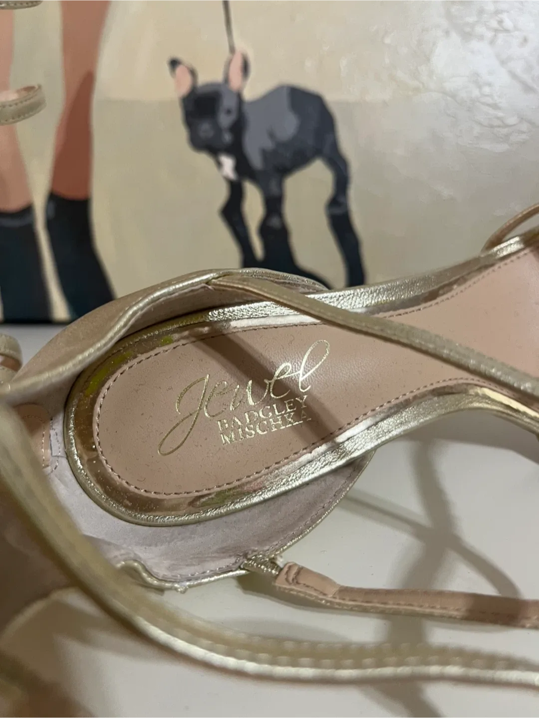 Jewel Badgley Mischka Gold Heels, Size 8.5 image indicator(5)