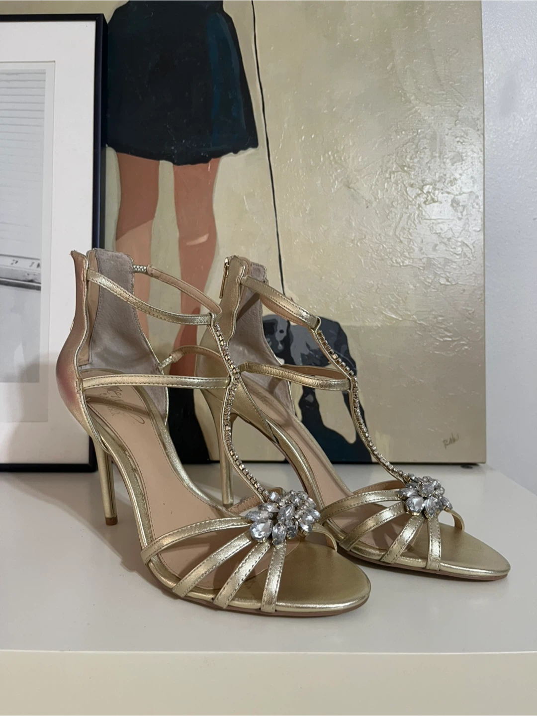 Jewel Badgley Mischka Gold Heels, Size 8.5