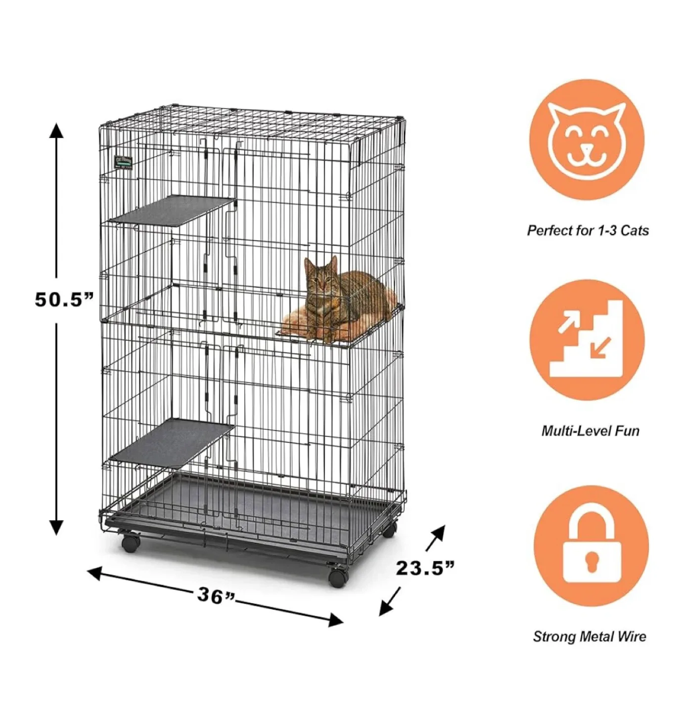New 4-Locking Wheel Casters Cat Cage, Model T50, Black thumbnail
