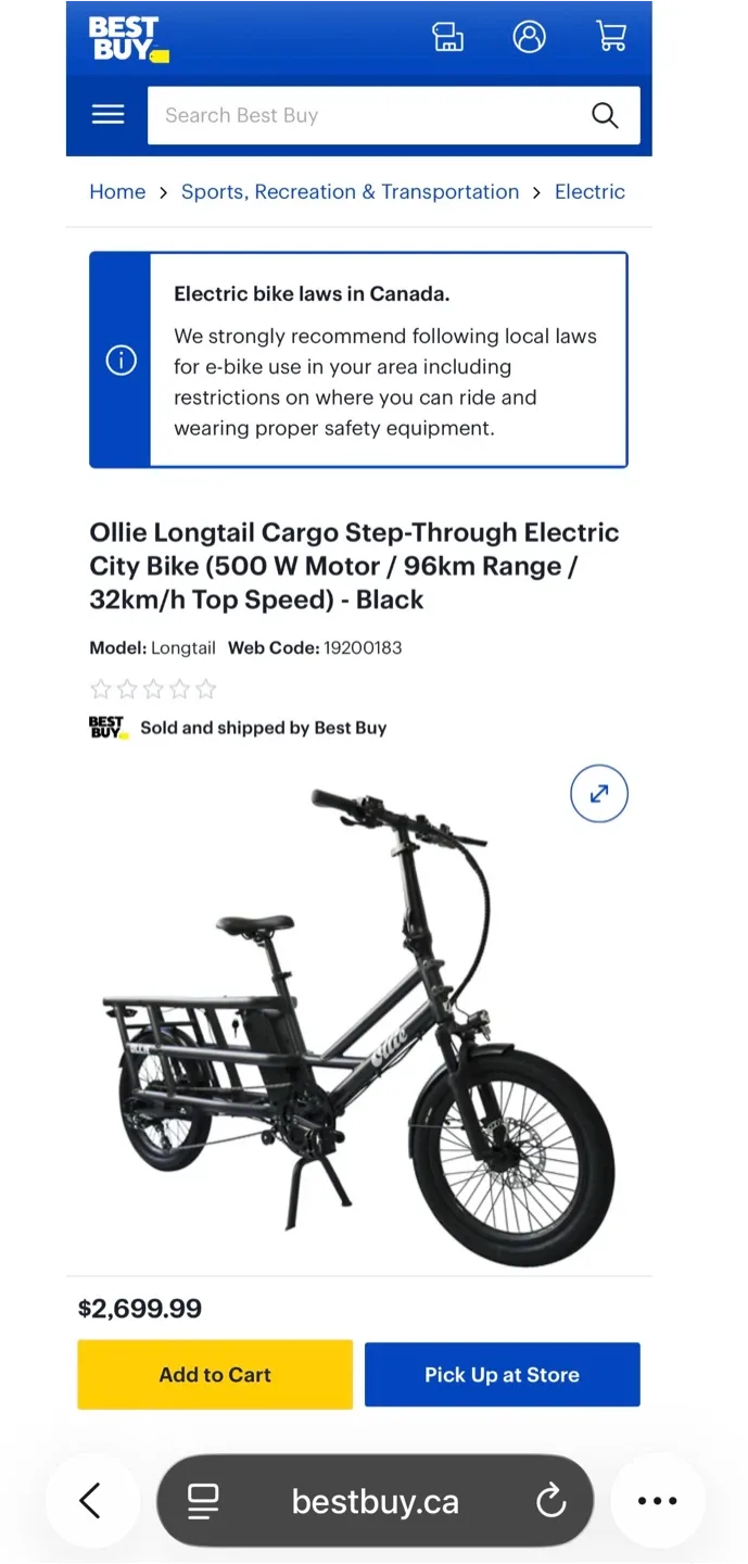 NEW! Ollie Longtail Cargo City EBike 500W 96km 32km/h MSRP $3050 image indicator(2)